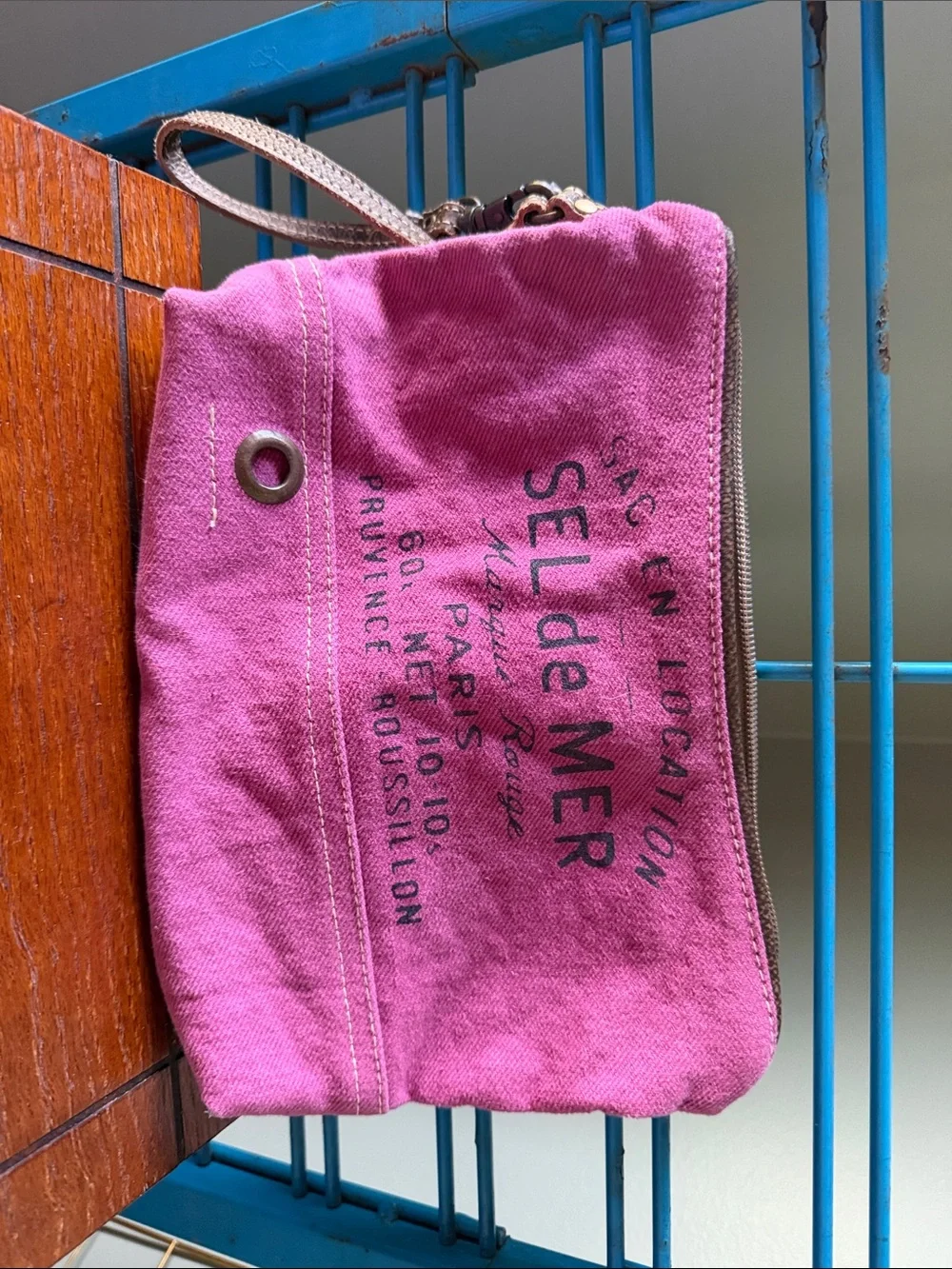 Myra Bag Pink Canvas Wristlet with Black Print